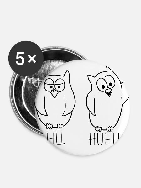 Uhu? Huhu! - Buttons klein 25 mm (5er Pack) - Weiß
