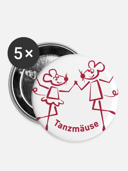 Tanzmaus - Buttons klein 25 mm (5er Pack) - Weiß