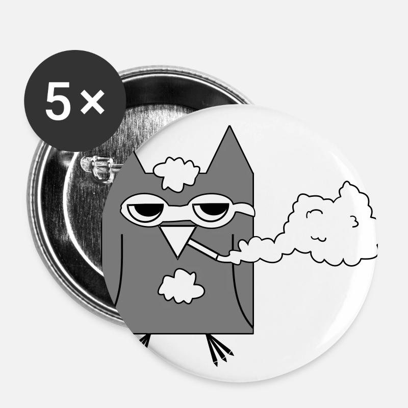 Smoking Owl / Rauchende Eule - Buttons klein 25 mm (5er Pack) - Weiß