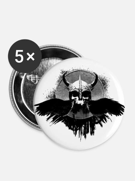 Viking Skull - Buttons klein 25 mm (5er Pack) - Weiß
