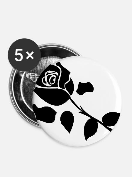 Black Rose Flora - Buttons klein 25 mm (5er Pack) - Weiß