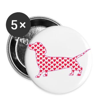 Sausage Dog Love Hearts - Dackel Enthusiasten - Buttons klein 25 mm (5er Pack) - Weiß - Vorne