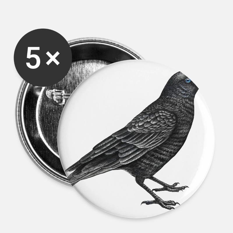 oiseau corbeau - Lot de 5 petits badges (25 mm) - blanc
