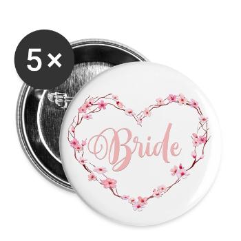 Cherry Blossoms Heart Team Bride 1 - Buttons small 1''/25 mm (5-pack) - white - Front