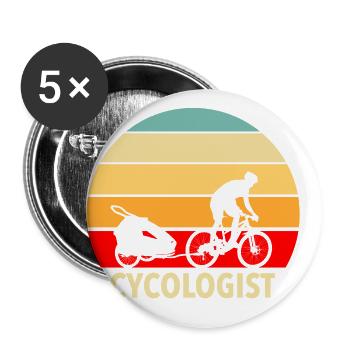 Remorques papa VTT Retro Cycologist - Lot de 5 petits badges (25 mm) - blanc - Devant