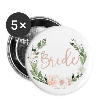 JGA floral wreath customizable Team Bride 1 - Buttons small 1''/25 mm (5-pack) - white - Front