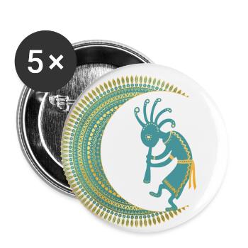 Native American - Kokopelli Mandala Half Moon 1 - Buttons small 1''/25 mm (5-pack) - white - Front