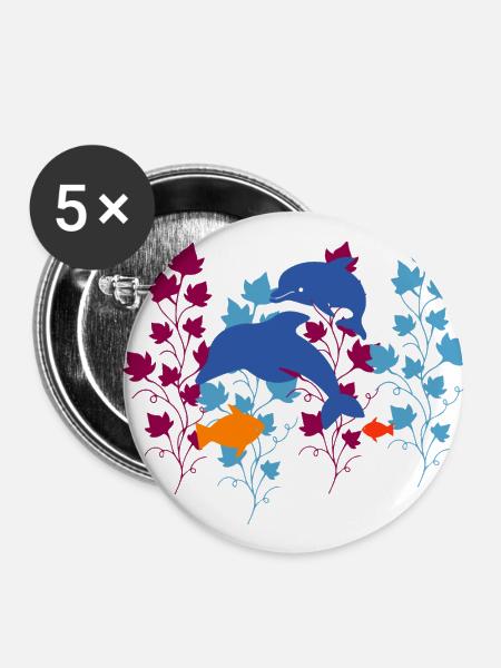 Delfin Dolphin - Buttons klein 25 mm (5er Pack) - Weiß