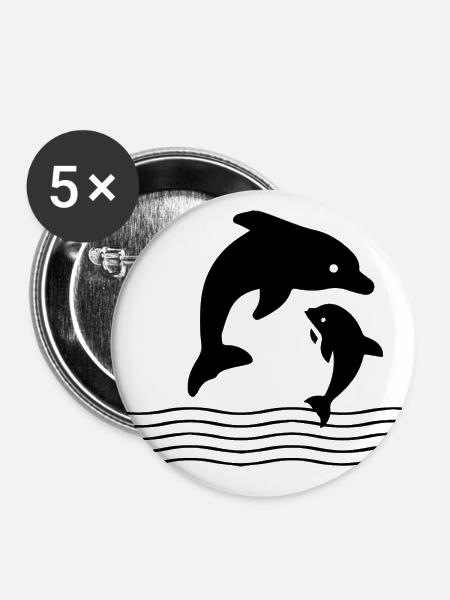 Dolphin Delfin - Buttons klein 25 mm (5er Pack) - Weiß