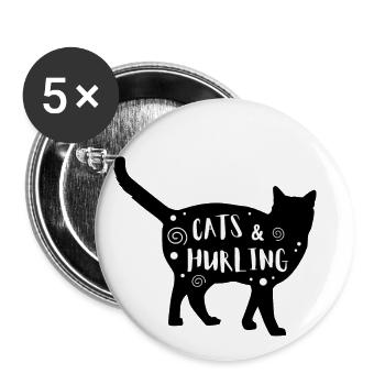Katzen & Hurling - Buttons klein 25 mm (5er Pack) - Weiß - Vorne