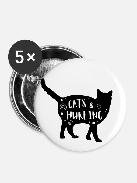 Katzen & Hurling - Buttons klein 25 mm (5er Pack) - Weiß
