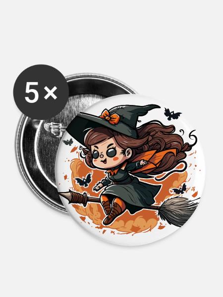 Hexen-Nachtflug - Buttons klein 25 mm (5er Pack) - Weiß