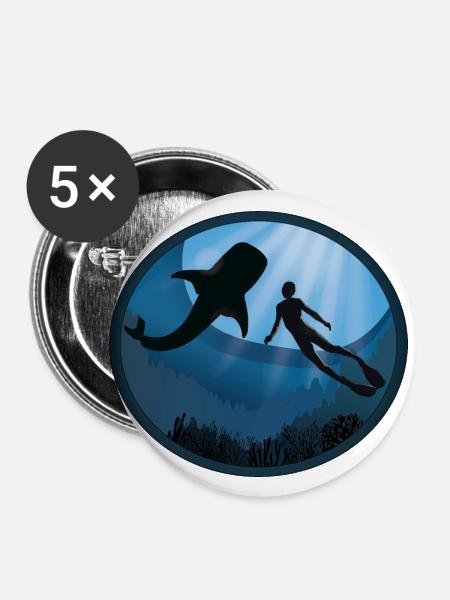 Taucher mit Walhai - Buttons klein 25 mm (5er Pack) - Weiß