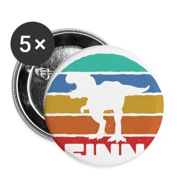 FINN - Schöner Jungen Name mit Dinosaurier - Buttons klein 25 mm (5er Pack) - Weiß - Vorne