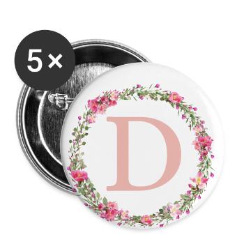 D Monogram, Couronne de fleurs, Personnalisable - Lot de 5 petits badges (25 mm) - blanc - Devant
