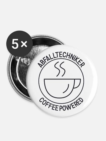 Abfalltechniker Coffee Powered - Buttons klein 25 mm (5er Pack) - Weiß