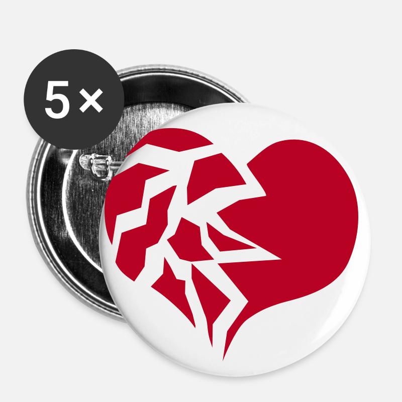 Broken Heart - Buttons klein 25 mm (5er Pack) - Weiß