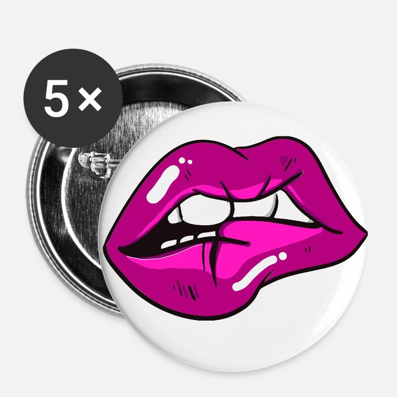 Lèvres - Lot de 5 petits badges (25 mm) - blanc