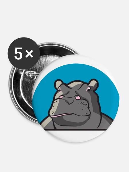 Hippo Nilpferd - Buttons klein 25 mm (5er Pack) - Weiß