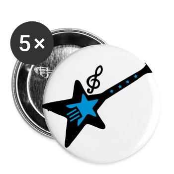 Rock-Gitarre mit Musik-Note - Buttons klein 25 mm (5er Pack) - Weiß - Vorne
