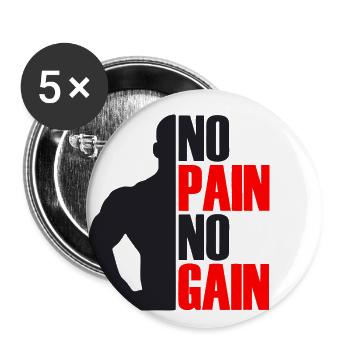 No Pain No Gain - Buttons small 1''/25 mm (5-pack) - white - Front