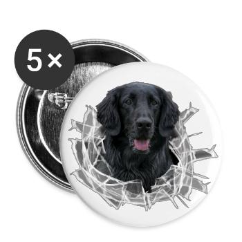 Flat Coated Retriever in glass hole - Buttons small 1''/25 mm (5-pack) - white - Front