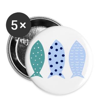 3 poissons rayés bleu - Lot de 5 petits badges (25 mm) - blanc - Devant