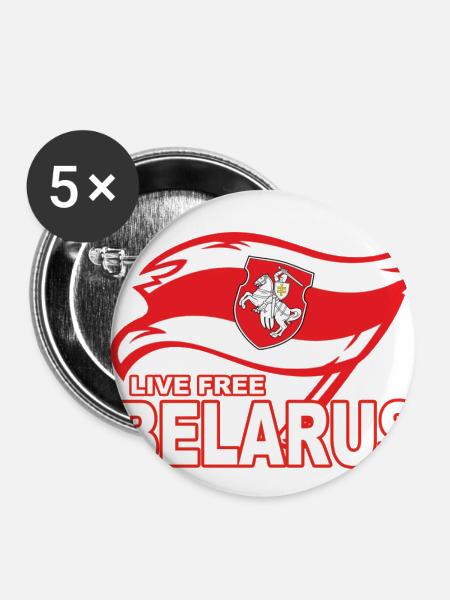 Live Free Belarus - Buttons klein 25 mm (5er Pack) - Weiß