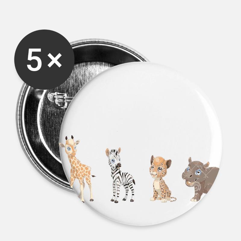 Animals - Buttons small 1''/25 mm (5-pack) - white