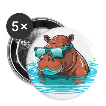 Nilpferd-Schwimmer - Buttons klein 25 mm (5er Pack) - Weiß - Vorne