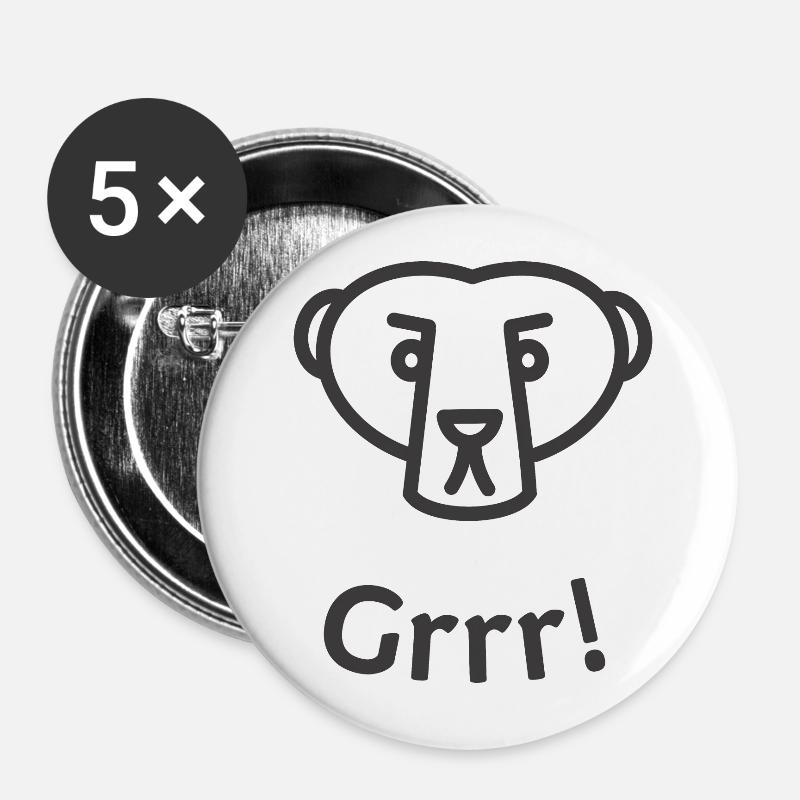 GRRR! ROARS THE BEAR - Buttons small 1''/25 mm (5-pack) - white