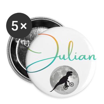 JULIAN - Beautiful boy name with dinosaur - Buttons small 1''/25 mm (5-pack) - white - Front