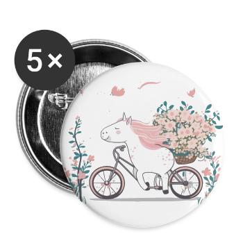 Voyage enchanté : licorne majestueuse sur un bicy rose - Lot de 5 petits badges (25 mm) - blanc - Devant
