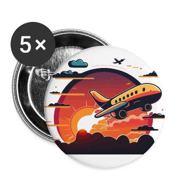 Hoch, hoch und kichert: Ein lustiger Cartoon-Flugzeug-Tak - Buttons klein 25 mm (5er Pack) - Weiß - Vorne