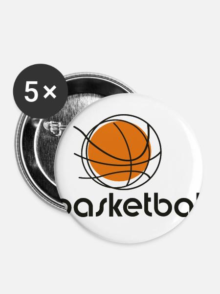 basketball - Buttons klein 25 mm (5er Pack) - Weiß
