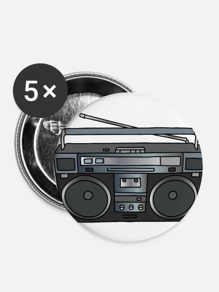 Ghettoblaster - Buttons klein 25 mm (5er Pack) - Weiß