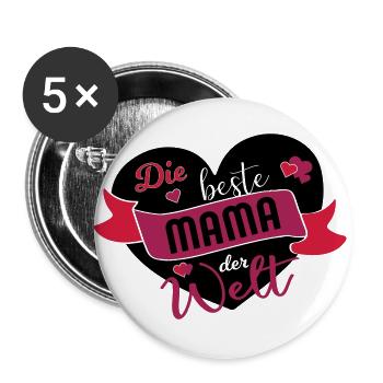 Beste Mama der Welt Supermama Spruch Geschenk - Buttons klein 25 mm (5er Pack) - Weiß - Vorne