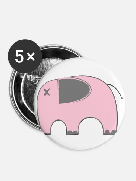 Rosa Elefant - Buttons klein 25 mm (5er Pack) - Weiß