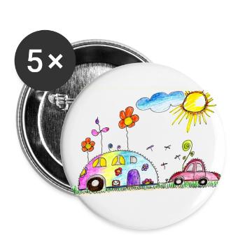 Camping-Caravan mit Auto - Buttons klein 25 mm (5er Pack) - Weiß - Vorne