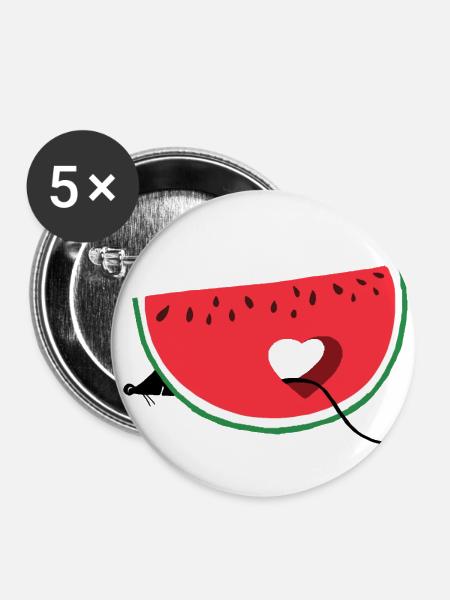 Maus isst eine Wassermelone - Buttons klein 25 mm (5er Pack) - Weiß