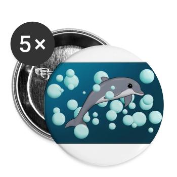 DOLPHIN AND BUBBLES - Buttons small 1''/25 mm (5-pack) - white - Front