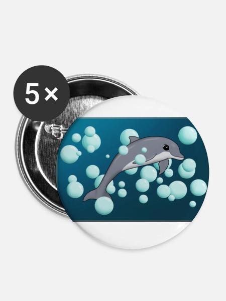 DOLPHIN AND BUBBLES - Buttons klein 25 mm (5er Pack) - Weiß