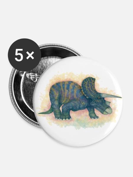 Gehörnte Dinosaurier - Buttons klein 25 mm (5er Pack) - Weiß