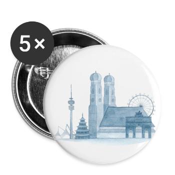 München Skyline - Handgemaltes Aquarell - Buttons klein 25 mm (5er Pack) - Weiß - Vorne