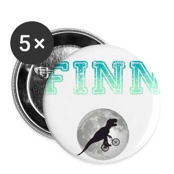 FINN - Schöner Jungen Name mit Dinosaurier - Buttons klein 25 mm (5er Pack) - Weiß - Vorne
