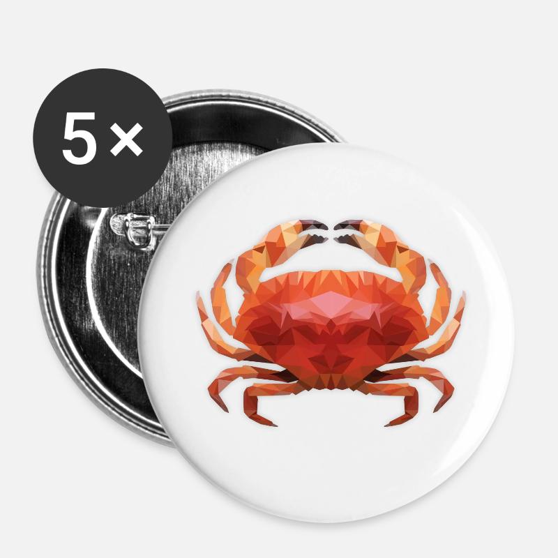 Low Poly Crab - Buttons klein 25 mm (5er Pack) - Weiß