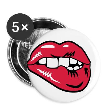 30 Lippen Mund Zähne Biss beißen - Buttons klein 25 mm (5er Pack) - Weiß - Vorne