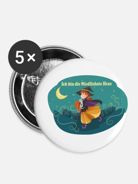 Niedliche Hexe - Buttons klein 25 mm (5er Pack) - Weiß