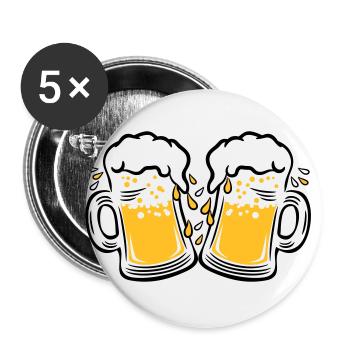 02 Zwei Mass Bier zum anstossen Tropfen 3c - Buttons klein 25 mm (5er Pack) - Weiß - Vorne