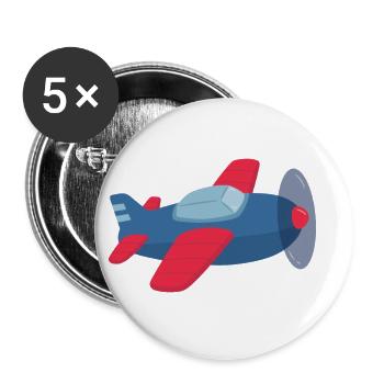 Rotes und blaues Propellerflugzeug - Buttons klein 25 mm (5er Pack) - Weiß - Vorne